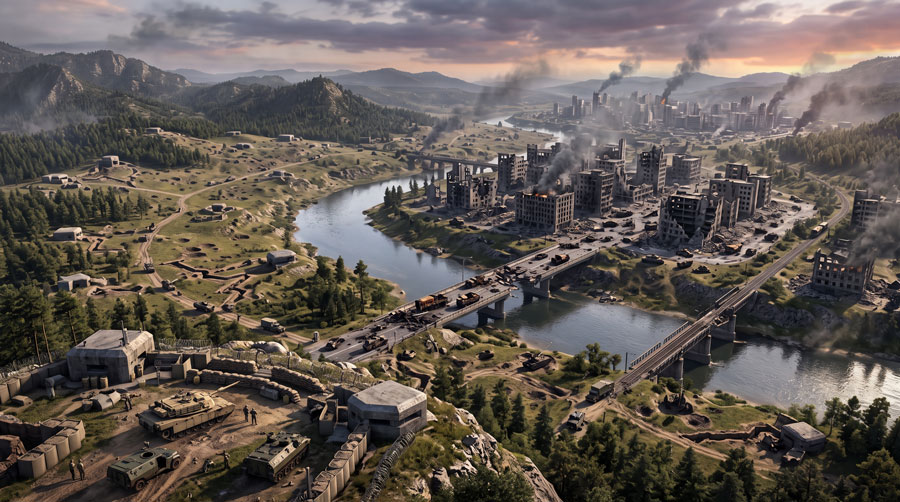 Large Battlefield REDSEC map with diverse environments and strategic locations.