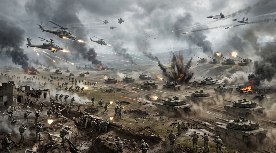 Large-scale multiplayer warfare in Battlefield REDSEC featuring vehicles and infantry.