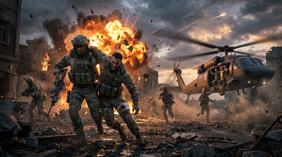 Heroic squad rescue during an intense Battlefield REDSEC multiplayer battle.