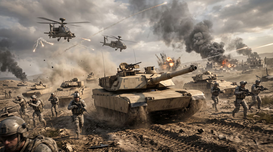 Tank and helicopter combat in Battlefield REDSEC's large-scale warfare.