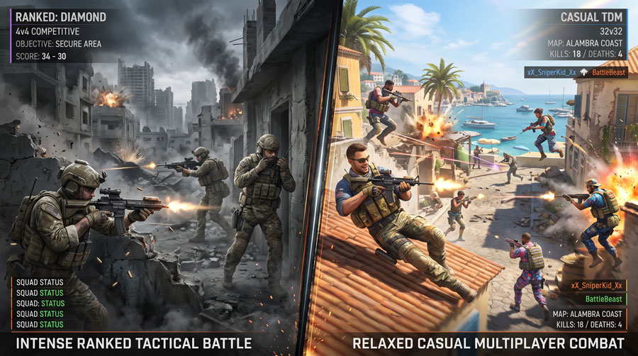 Competitive and casual multiplayer game modes in Battlefield REDSEC.